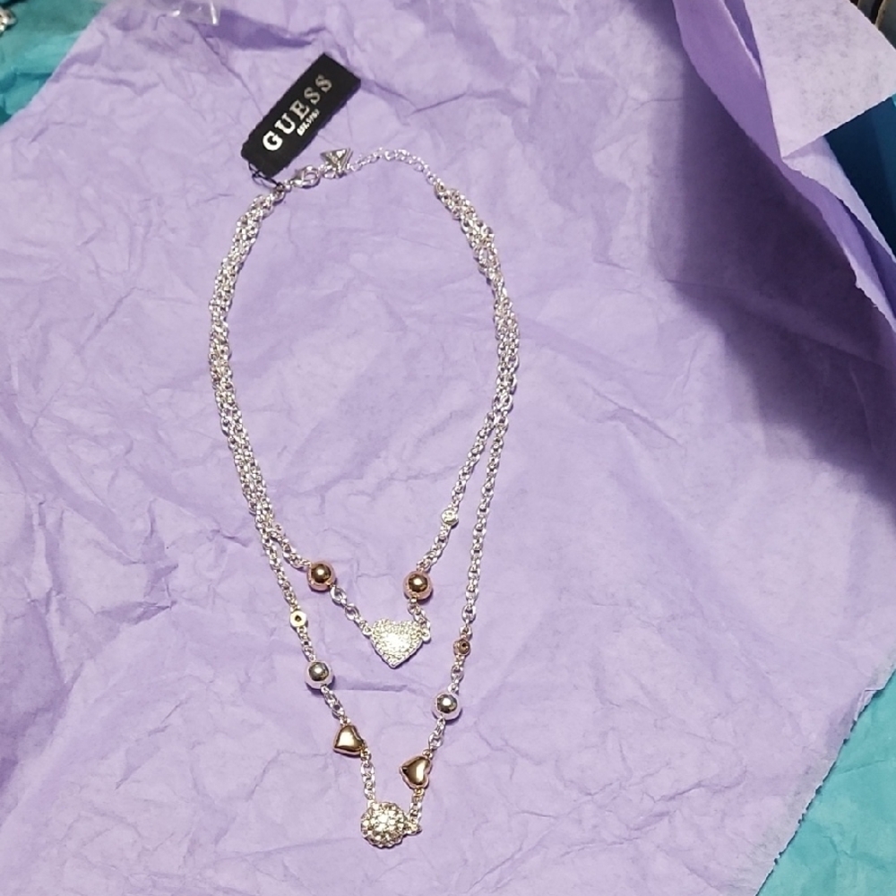 GUESS Two-Tone Heart Charm Necklace